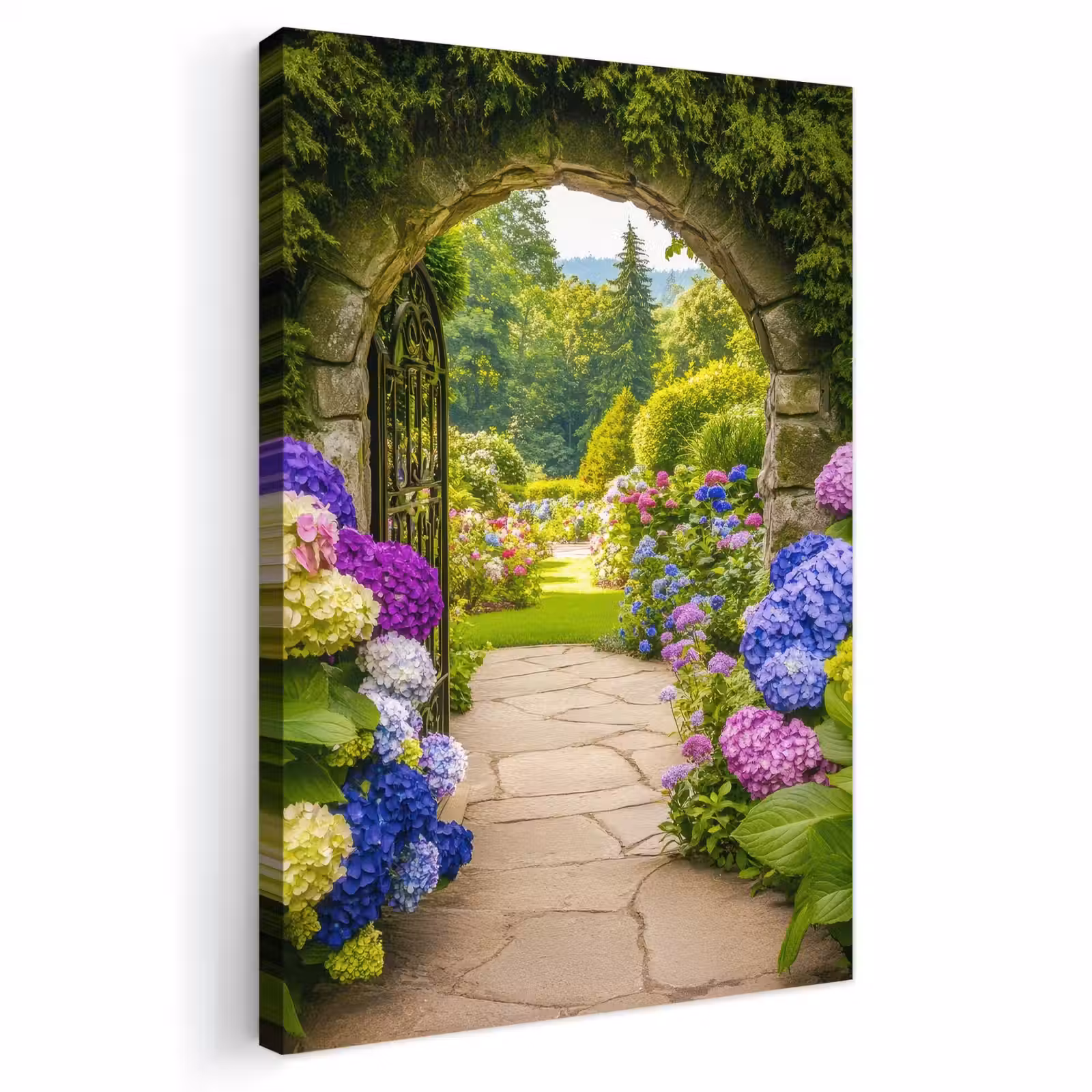 Buiten canvas - Doorkijk - Poort - Hortensia - Bloementuin — 1