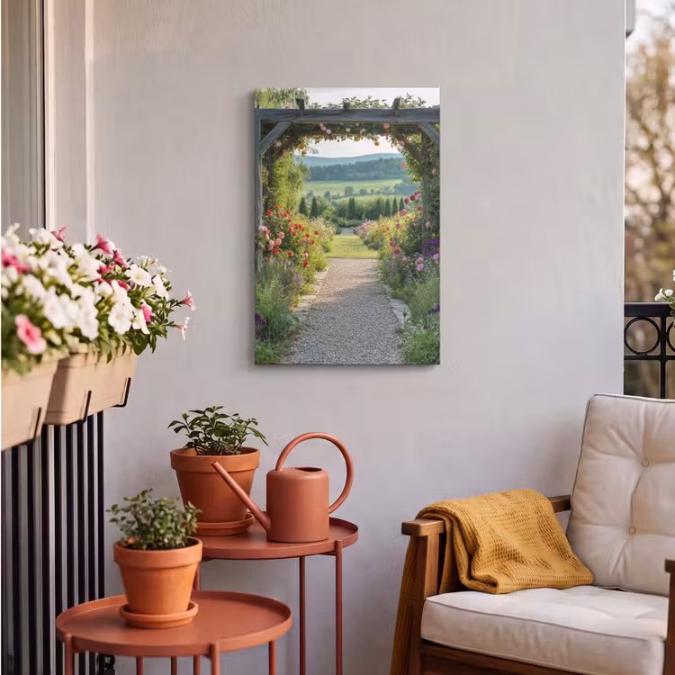Buiten canvas - Doorkijk - Landschap - Natuur - Tuinboog - Bloemen — 3