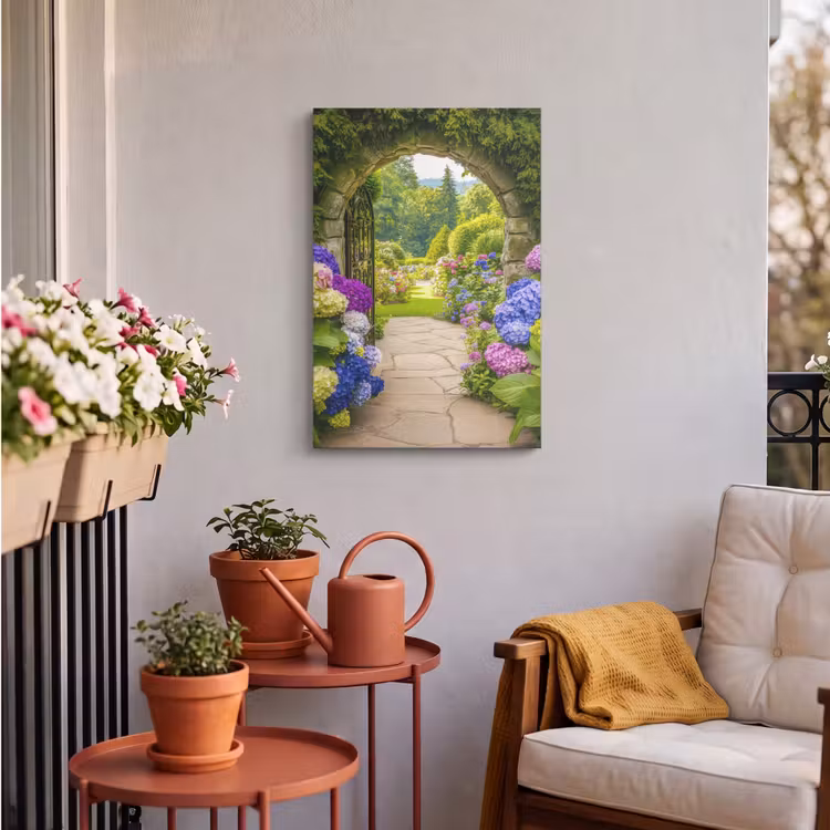 Buiten canvas - Doorkijk - Poort - Hortensia - Bloementuin — 3
