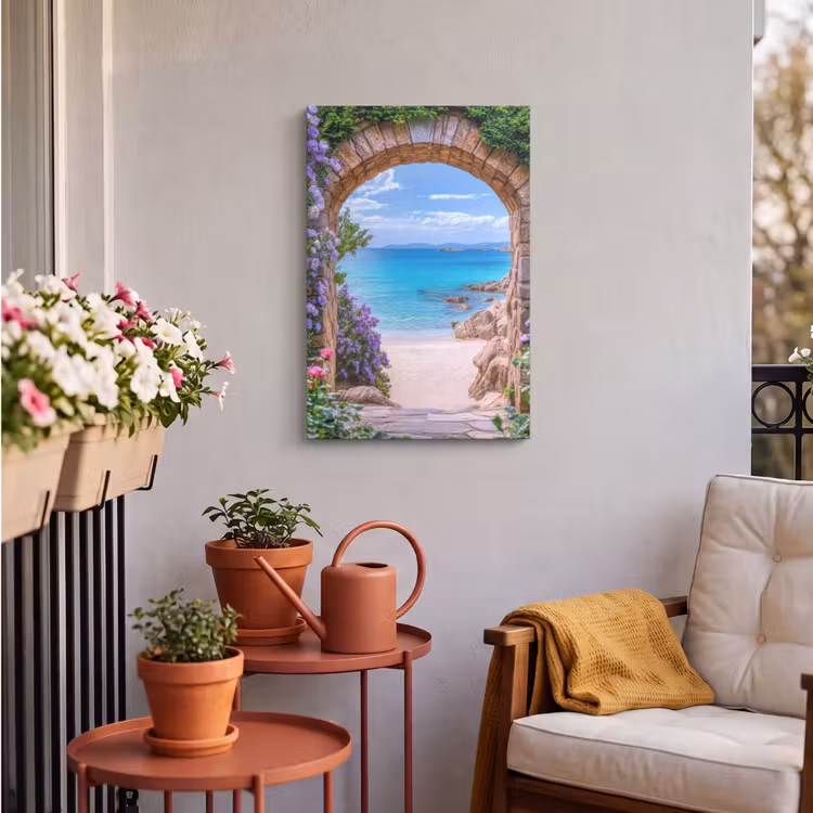 Buiten canvas - Doorkijk - Poort - Zee - Strand - Rotsen — 3