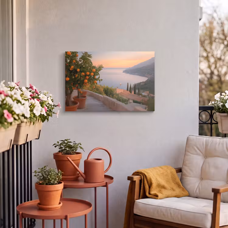 Buiten canvas - Middelandse zee - Sinaasappel - Heuvels - Zee — 3