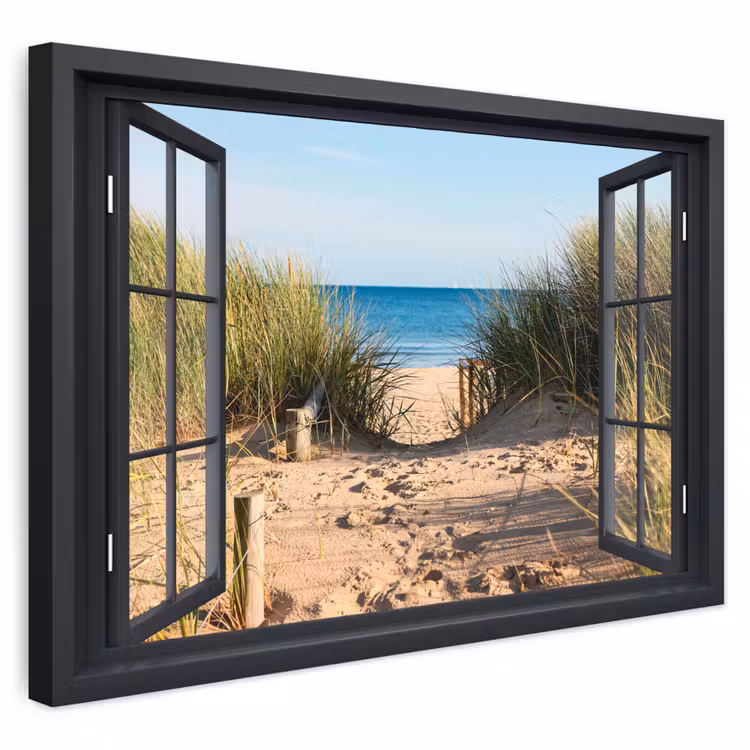 Buiten canvas - Doorkijk - Strand - Zee - Zand - Water - Helmgras - Duinen — 1