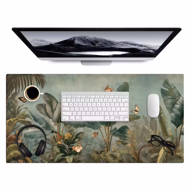 Bureau onderlegger - Tropisch bladerdek - Vlinders - groen - Bruin — 3