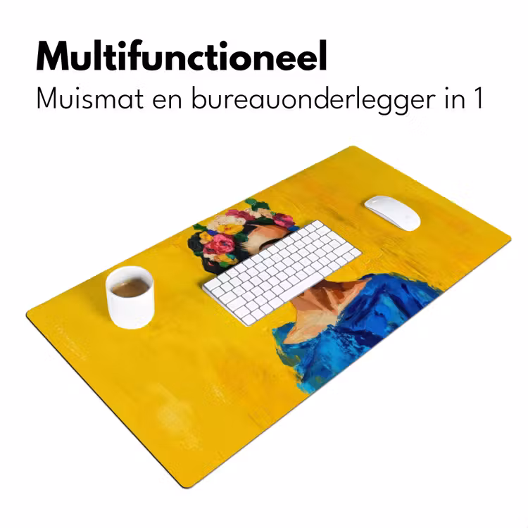 Bureau onderlegger - Frida Kahlo - Vrouw - Geel - Blauw - Bloemen — 6