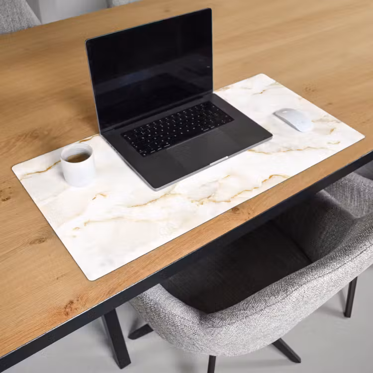 Bureau onderlegger - Marmer - Kalk - Goud - Luxe - Marmerlook - Wit — 2