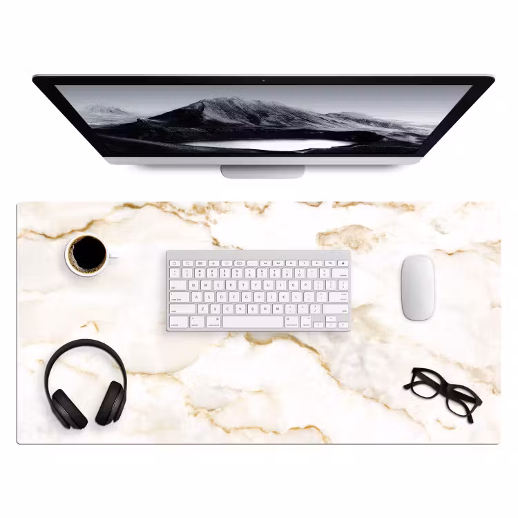 Bureau onderlegger - Marmer - Kalk - Goud - Luxe - Marmerlook - Wit — 3