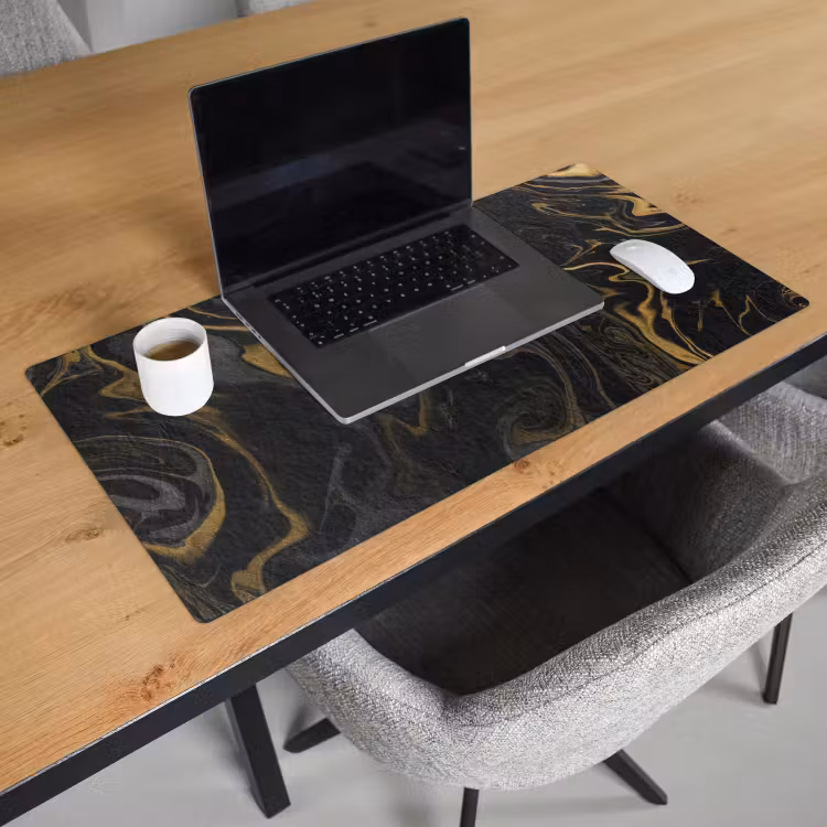 Bureau onderlegger - Marmer - Textuur - Grijs - Goud - Marmerlook - Luxe — 2