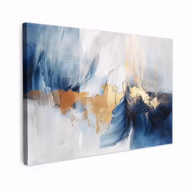 Canvas schilderij - Goud - Blauw - Watercolor - Kunst - Modern — 1
