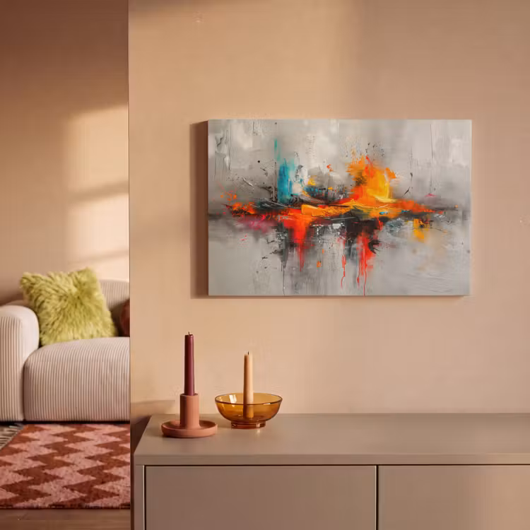Canvas schilderij - Moderne kunst - Oranje - Grijs - Abstract — 2