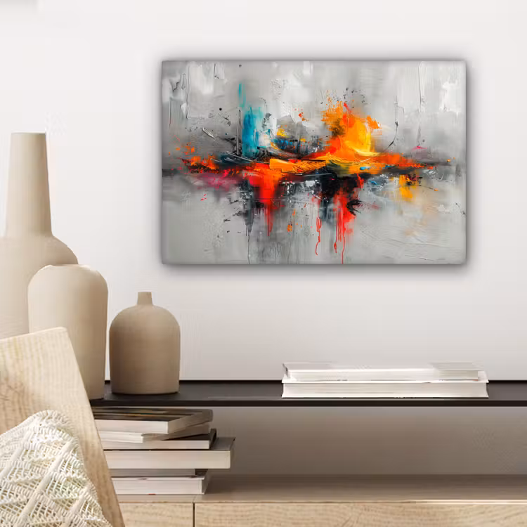 Canvas schilderij - Moderne kunst - Oranje - Grijs - Abstract — 5