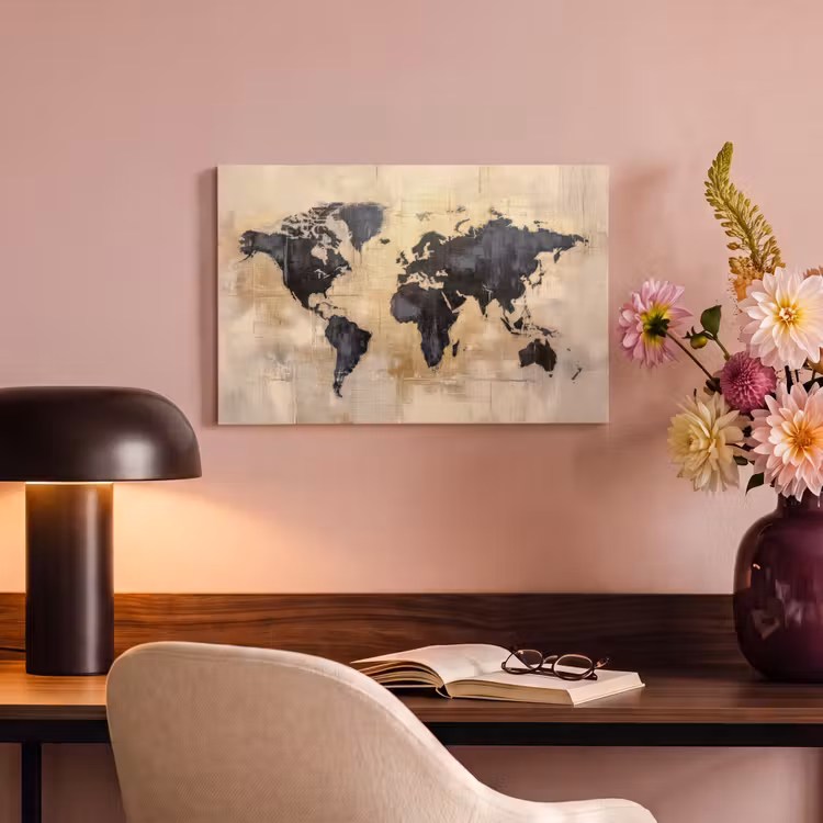 Canvas schilderij - Wereldkaart - Goud - Zwart - Abstract — 4