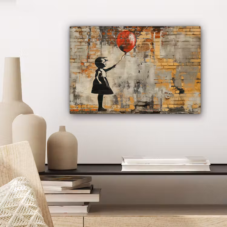 Canvas schilderij - Graffiti - Banksy - Meisje - Street art — 5
