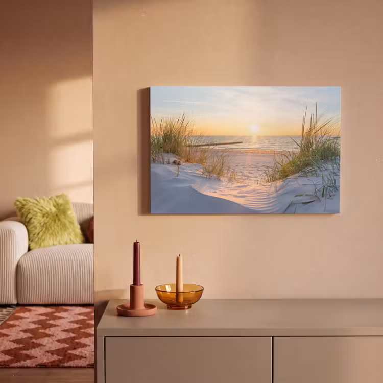 Canvas schilderij - Strand - Zon - Duin - Gras - Zand - Horizon — 2