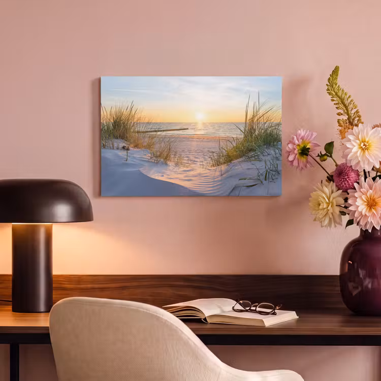 Canvas schilderij - Strand - Zon - Duin - Gras - Zand - Horizon — 4