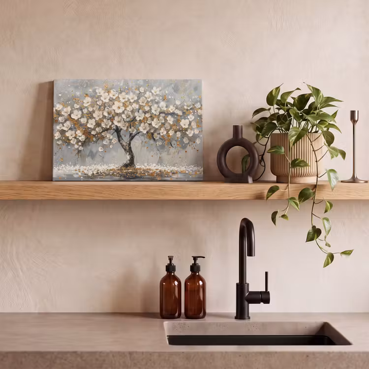 Canvas schilderij - Boom - Bloemen - Wit - Natuur - Kunst — 3