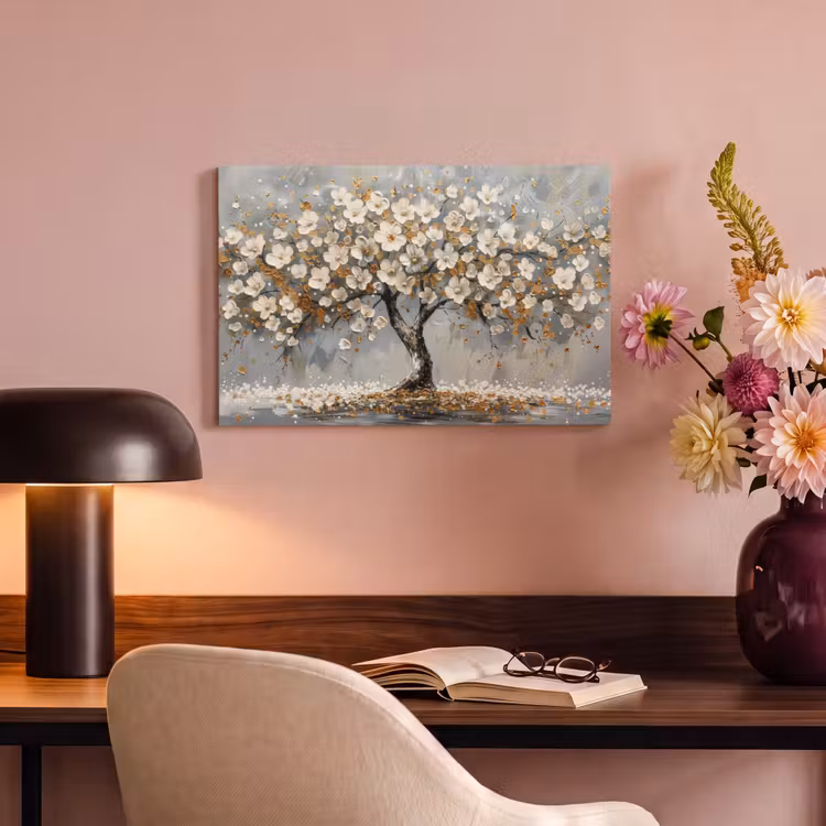Canvas schilderij - Boom - Bloemen - Wit - Natuur - Kunst — 4