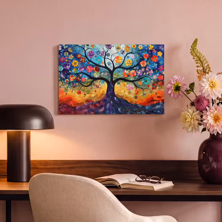 Canvas schilderij - Kunst - Levensboom - Bloemen - Hippie — 4