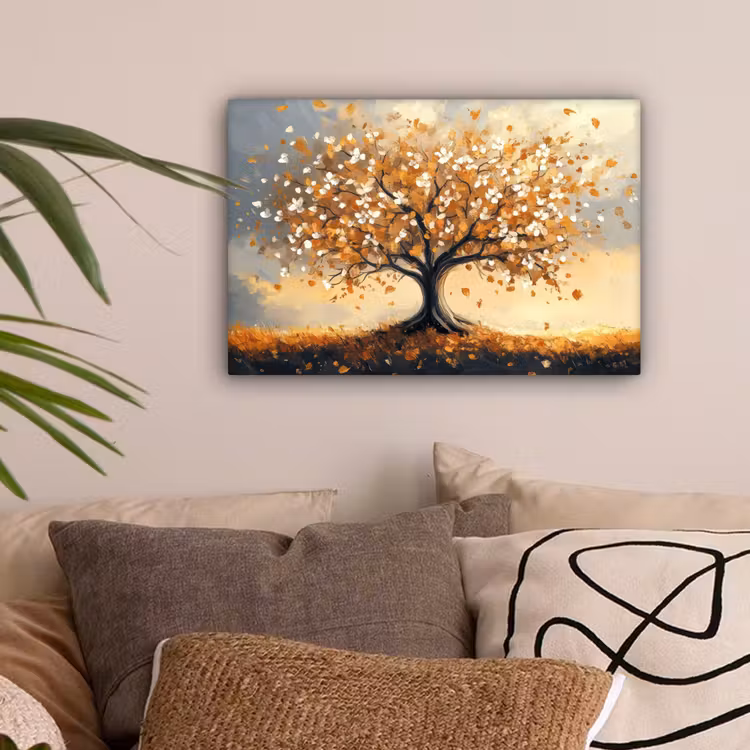 Canvas schilderij - Herfst - Boom - Oranje - Bladeren - Levensboom - Abstract — 2