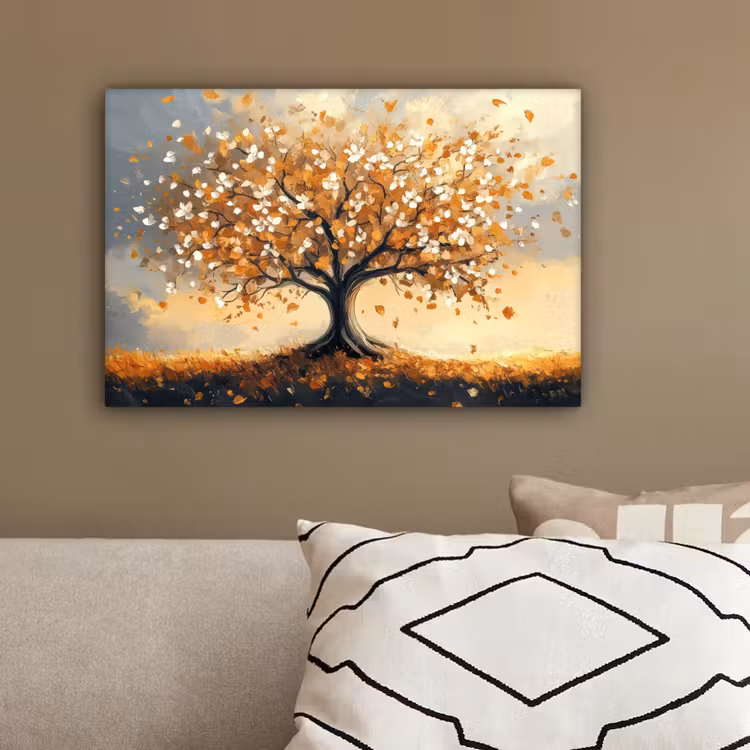 Canvas schilderij - Herfst - Boom - Oranje - Bladeren - Levensboom - Abstract — 3