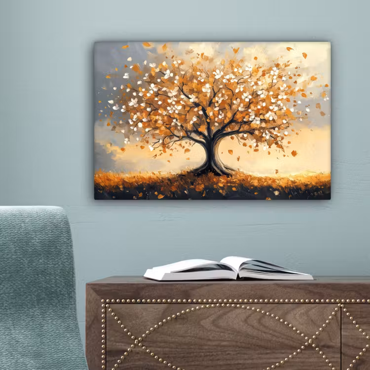 Canvas schilderij - Herfst - Boom - Oranje - Bladeren - Levensboom - Abstract — 4