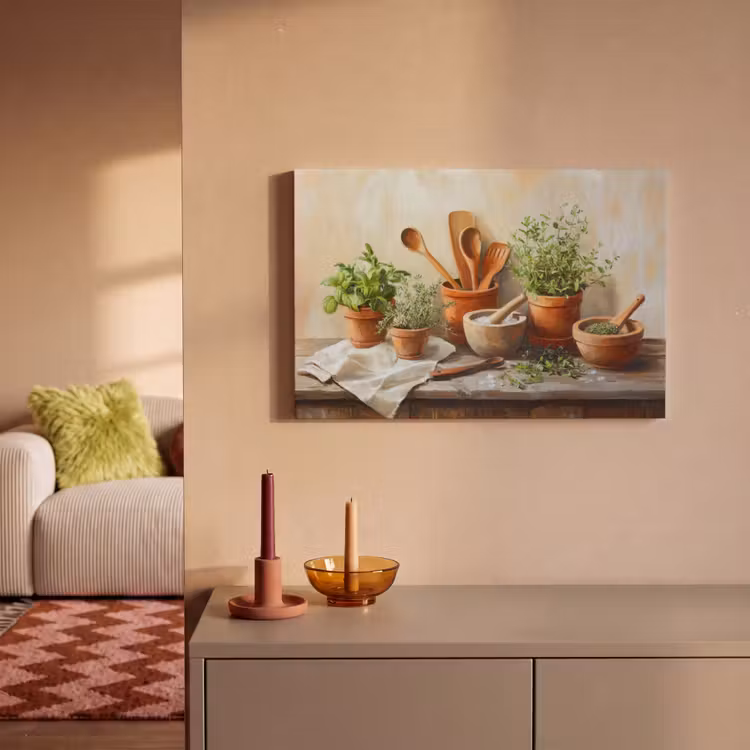 Canvas schilderij - Potten - Kruiden - Hout — 2