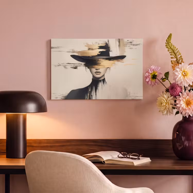 Canvas schilderij - Vrouw - Hoed - Verf — 4