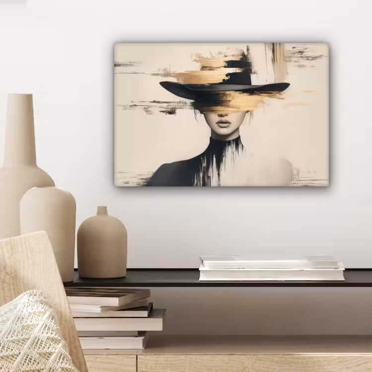Canvas schilderij - Vrouw - Hoed - Verf — 5