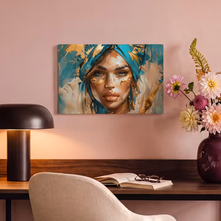 Canvas schilderij - Vrouw - Portret - Goud - Luxe - Blauw — 4
