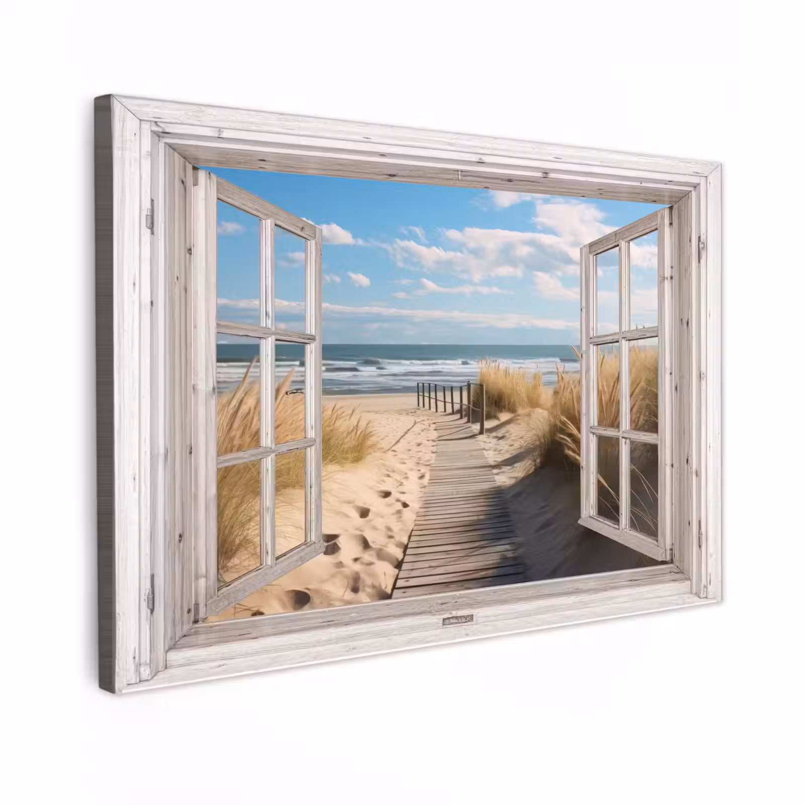 Canvas schilderij - Raam - Zee - Kust - Natuur - Doorkijk - Strand - Waddenzee — 1