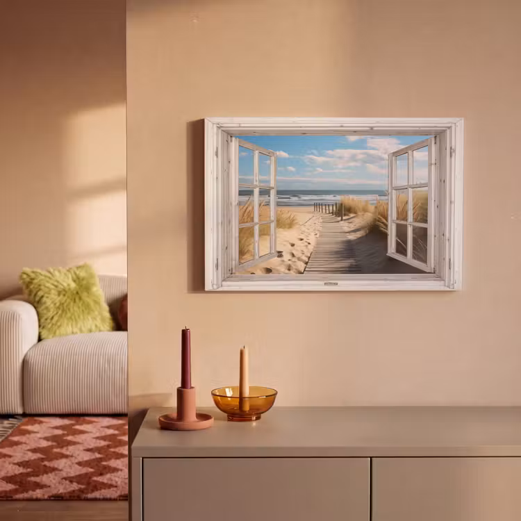 Canvas schilderij - Raam - Zee - Kust - Natuur - Doorkijk - Strand - Waddenzee — 2