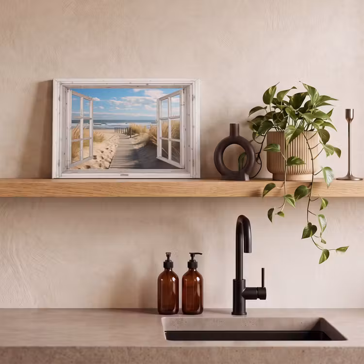 Canvas schilderij - Raam - Zee - Kust - Natuur - Doorkijk - Strand - Waddenzee — 3