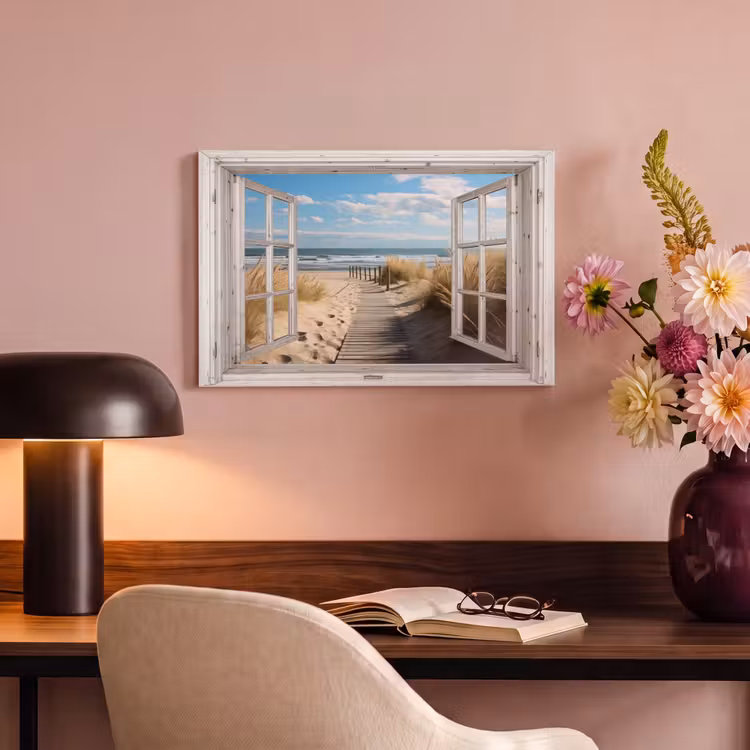 Canvas schilderij - Raam - Zee - Kust - Natuur - Doorkijk - Strand - Waddenzee — 4