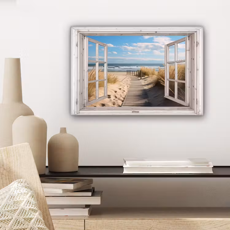 Canvas schilderij - Raam - Zee - Kust - Natuur - Doorkijk - Strand - Waddenzee — 5
