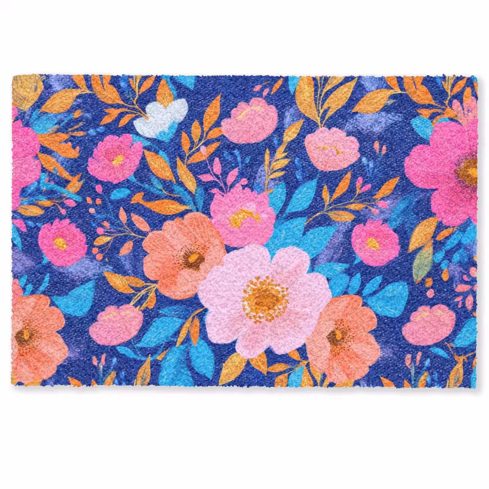 Deurmat - Bloemen - Blauw - Roze — 1