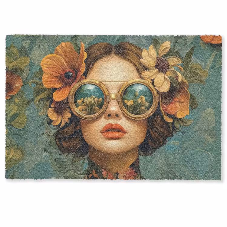 Deurmat - Vrouw - Bloemen - Vlinders - Natuur - Vintage — 1
