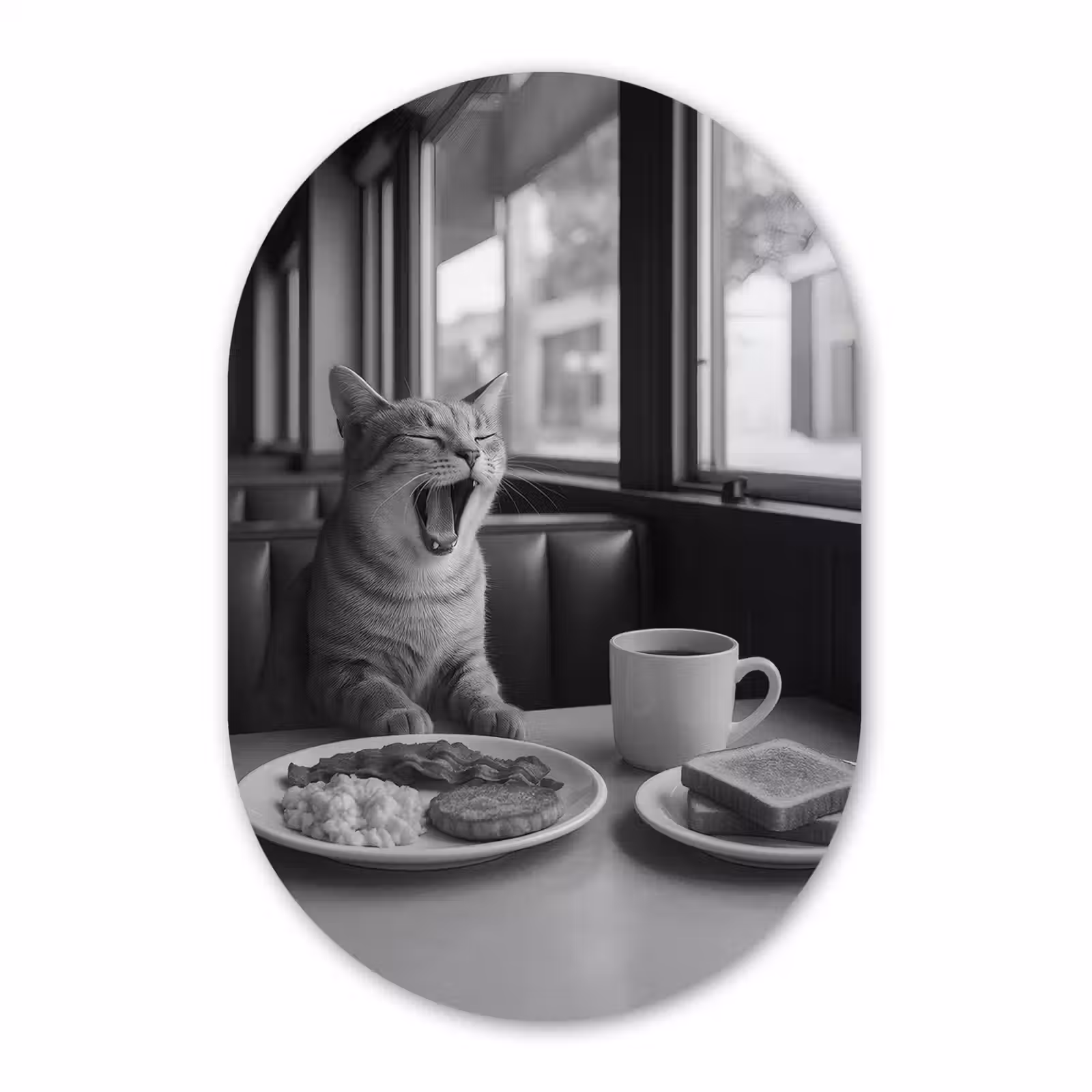 Muurovaal - Glas - Kat - Koffie - Brood - Zwart — 1