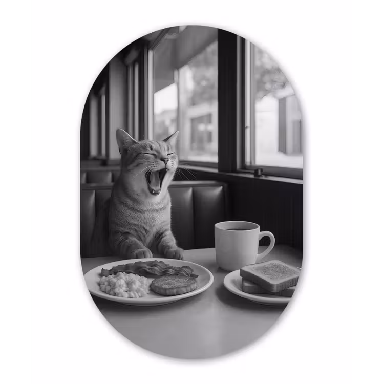 Muurovaal - Glas - Kat - Koffie - Brood - Zwart — 1