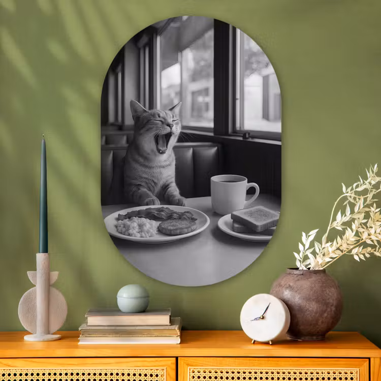 Muurovaal - Glas - Kat - Koffie - Brood - Zwart — 2