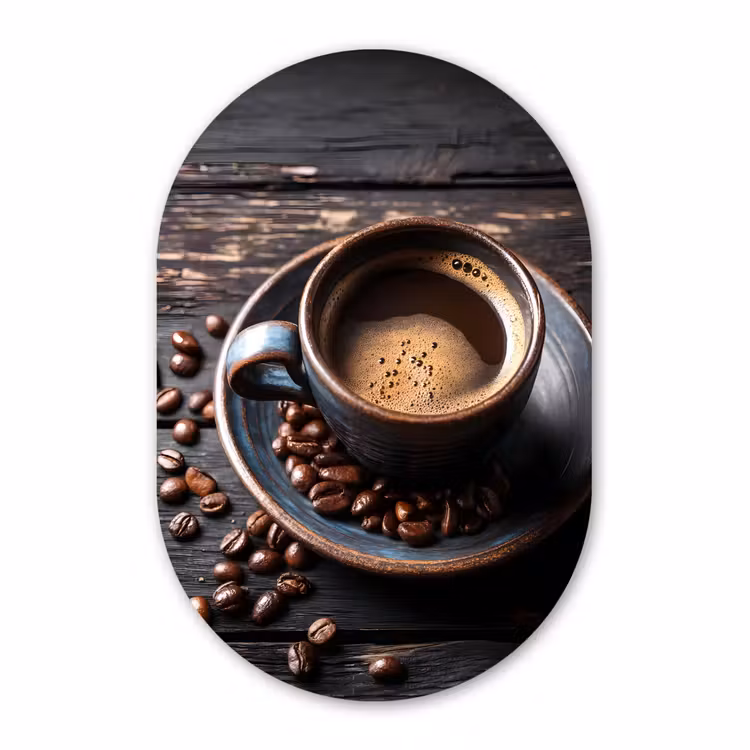 Muurovaal - Glas - Kop - Koffie - Hout - Bonen — 1