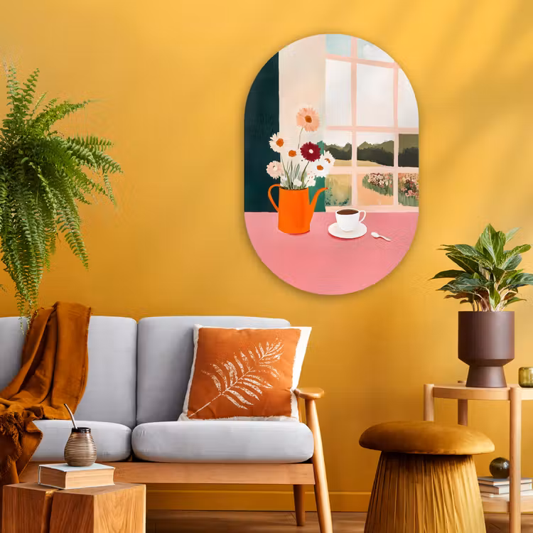 Muurovaal - Glas - Bloemen - Koffie - Raam — 3