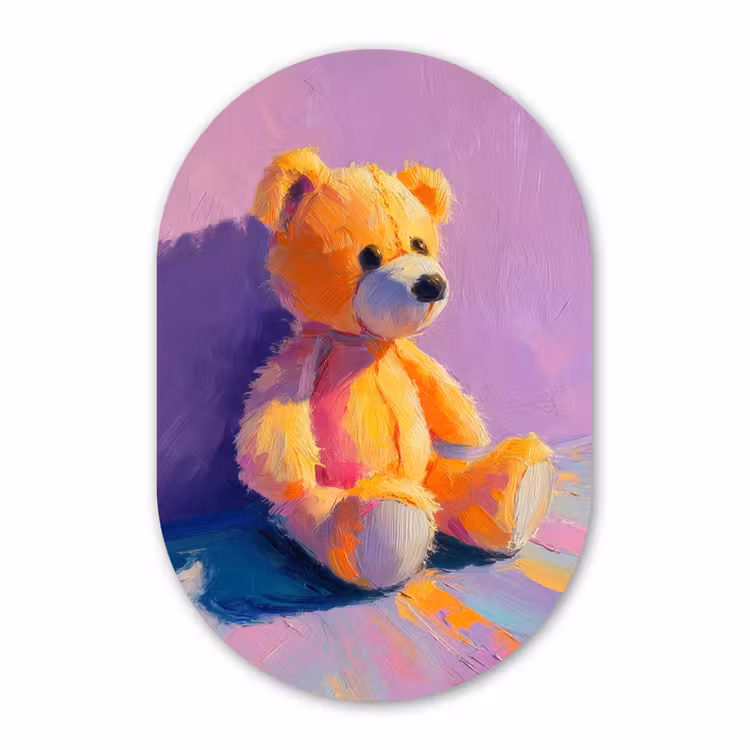 Muurovaal - Glas - Teddybeer - Schaduw - Penseelstreken - Paars — 1