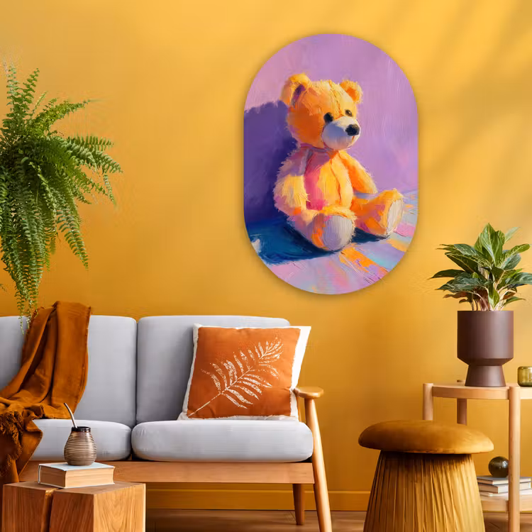 Muurovaal - Glas - Teddybeer - Schaduw - Penseelstreken - Paars — 3