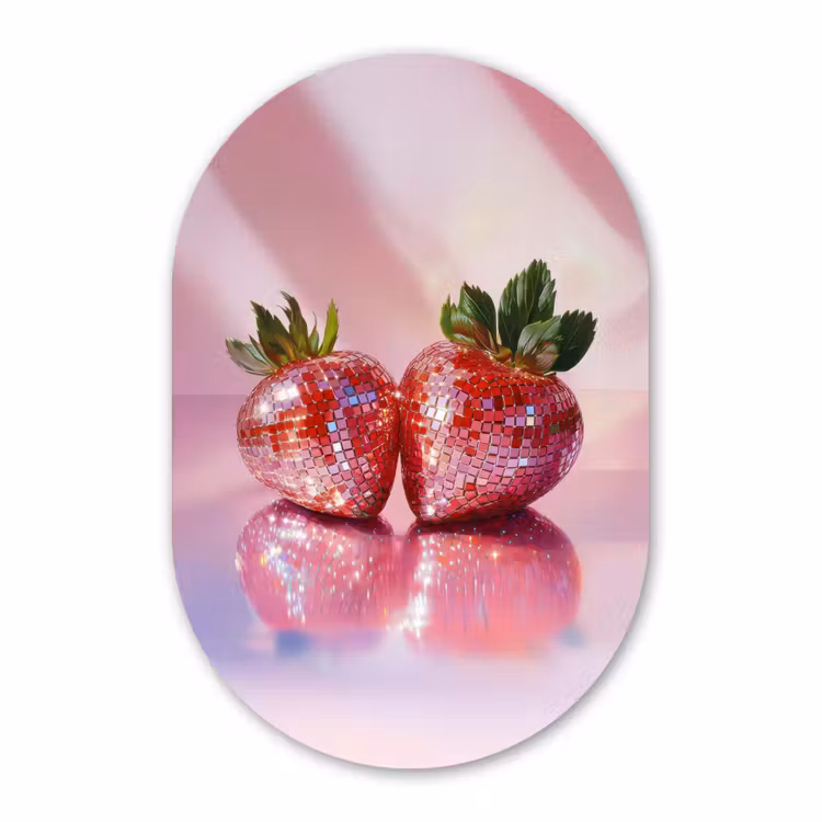 Muurovaal - Glas - Disco - Fruit - Glitter - Strawberry — 1