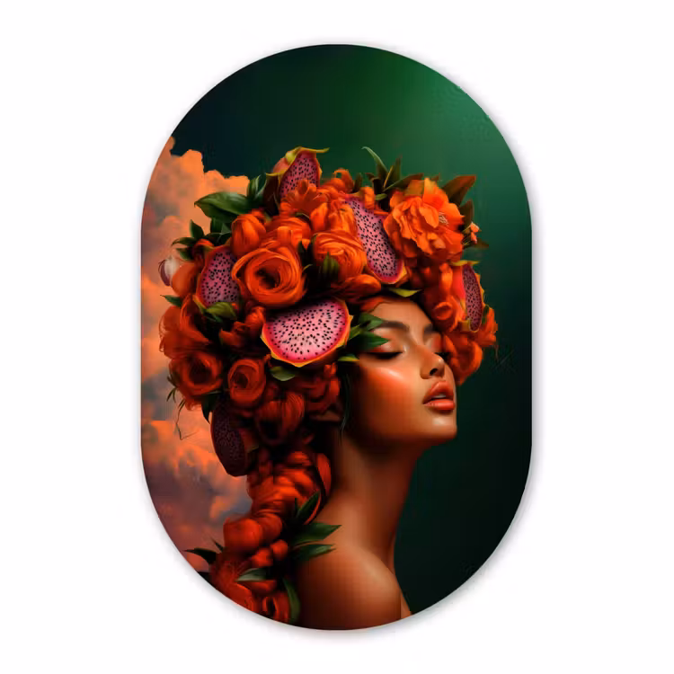 Muurovaal - Glas - Vrouw - Drankenfruit - Rozen — 1