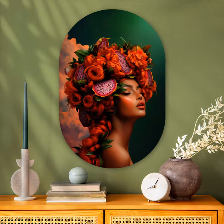 Muurovaal - Glas - Vrouw - Drankenfruit - Rozen — 2