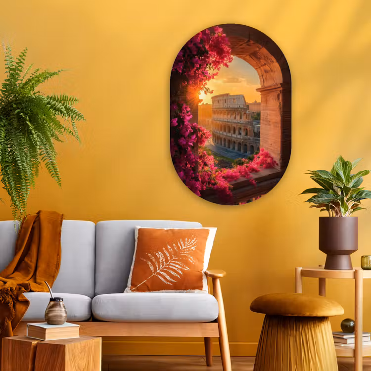 Muurovaal - Glas - Colosseum - Rome - Roze Bloemen — 3