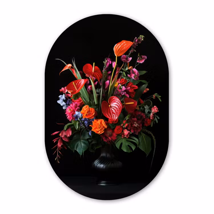 Muurovaal - Glas - Bloemen - Boeket - Sierlijk — 1