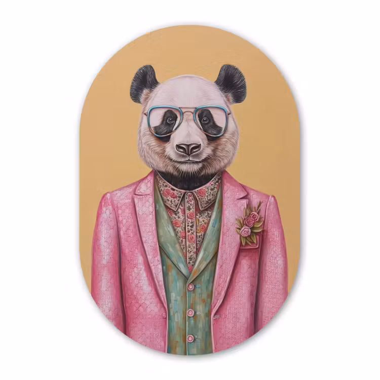 Muurovaal - Glas - Panda - Pak - Zonnebril - Blauw — 1