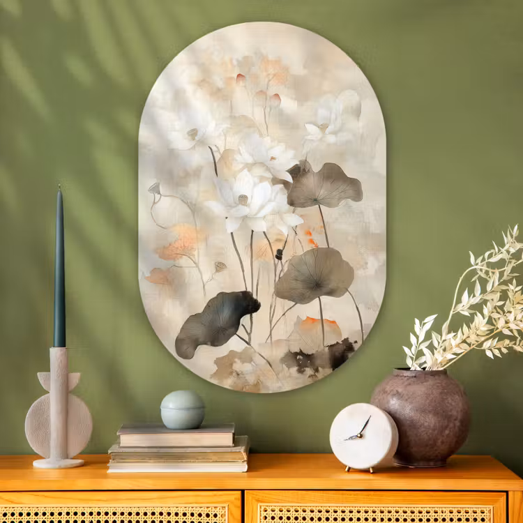 Muurovaal - Glas - Bloemen - Japandi - Wabi sabi — 2