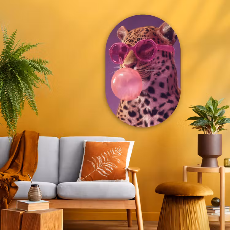 Muurovaal - Glas - Panter - Zonnebril - Kauwgombel - Roze — 3